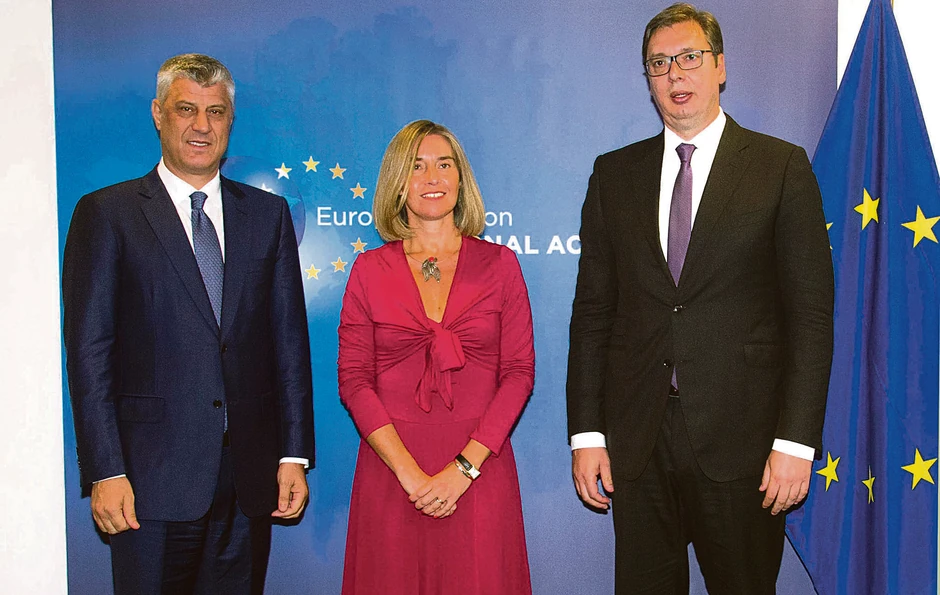 Hašim Tači, Federika Mogerini i Aleksandar Vučić