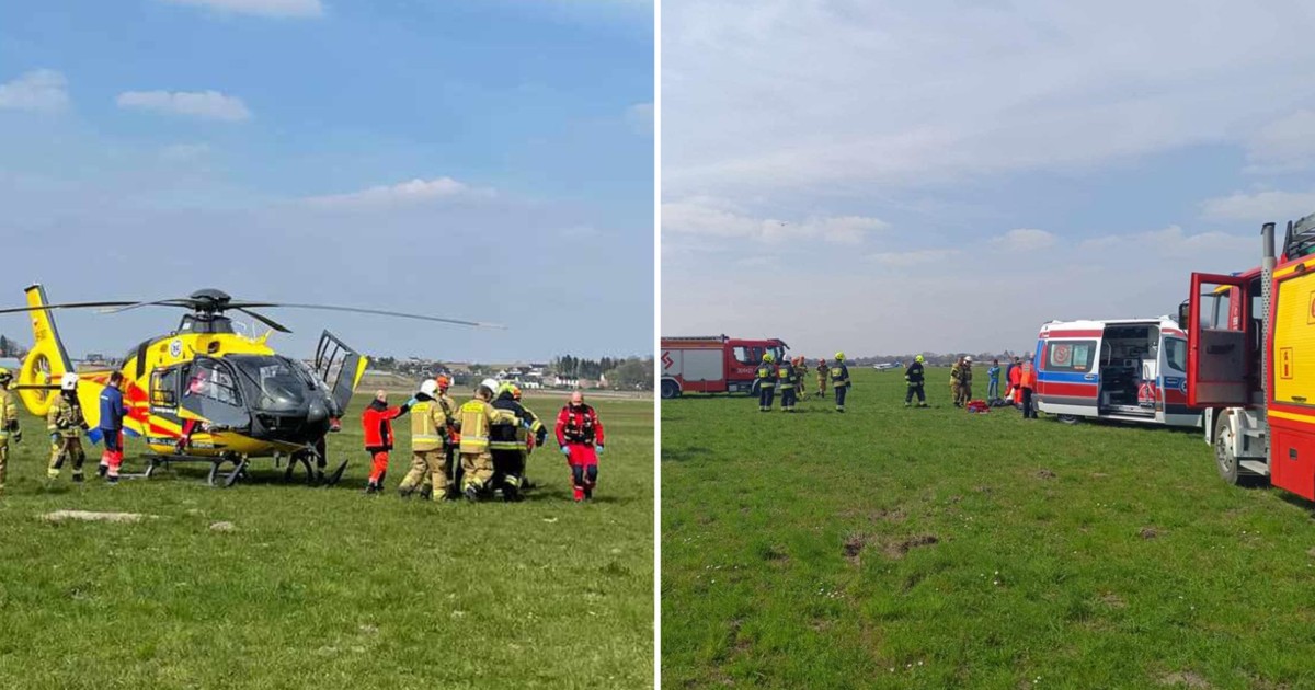 Wypadek podczas zawodów lotniczych. Mężczyzna spadł z wysokości, lądowało LPR