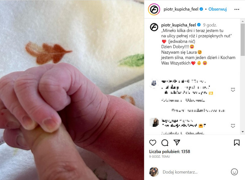 Piotr Kupicha pokazał córkę na Instagramie (2023 r.)
