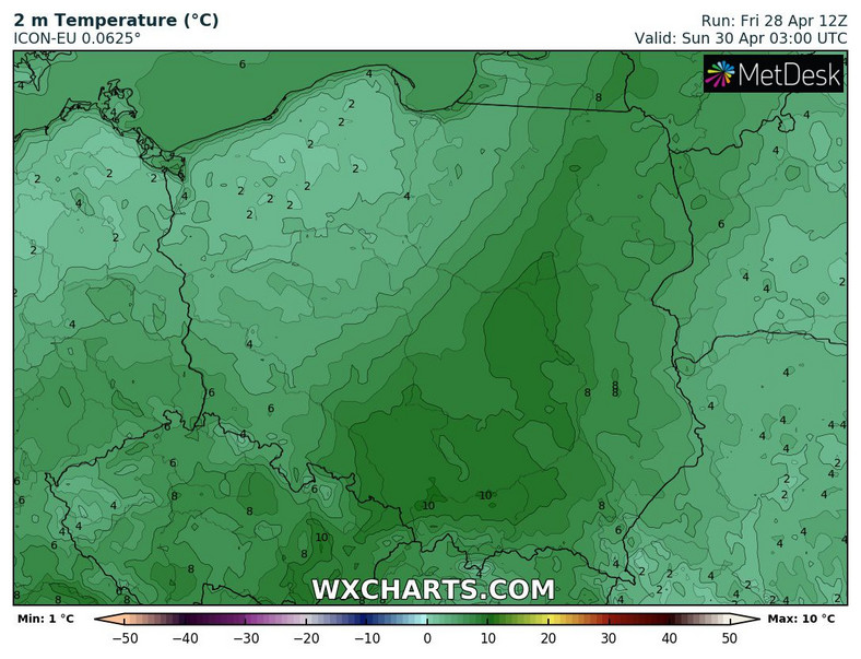 Nocą najzimniej będzie na północnym zachodzie, gdzie temperatura obniży się do 1-3 st. C