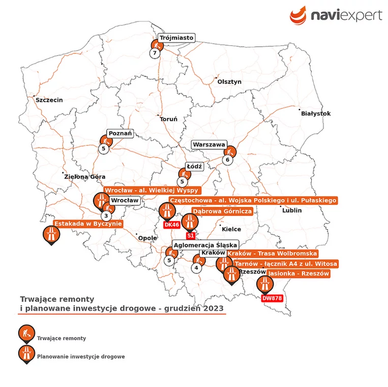 Trwające remonty i planowane inwestycje drogowe — grudzień 2023