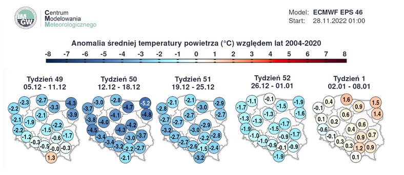 Również prognozy europejskiego ECMWF zapowiadają przewagę chłodu.