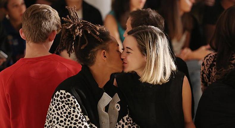 Jaden Smith and girfriend Sarah Snyder kiss at NYFW 2015