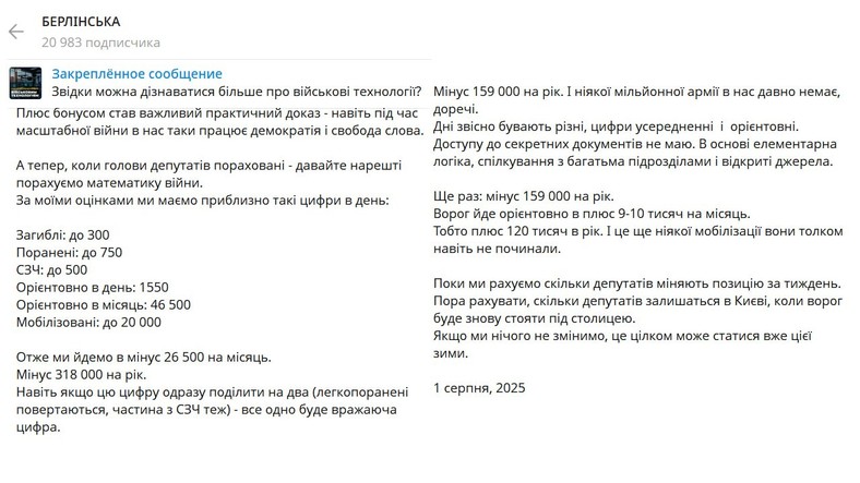 Wpis z kanału Telegram