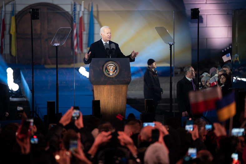 Prezydent USA Joe Biden na Zamku Królewskim w Warszawie, 21 lutego 2023 r.