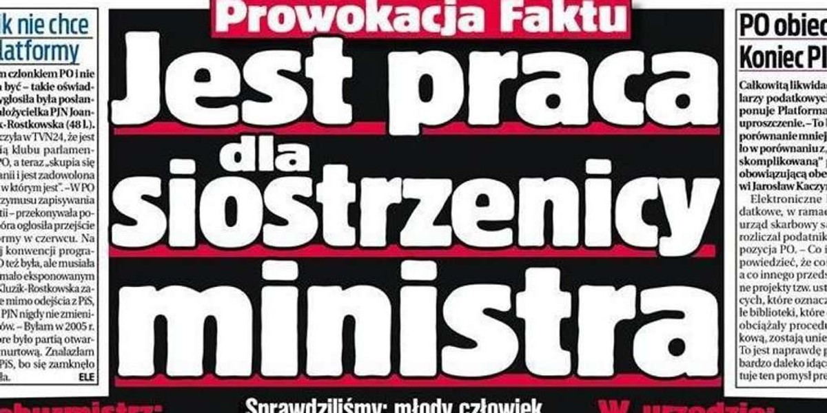 Jest dobra praca, ale tylko dla krewnych ministra