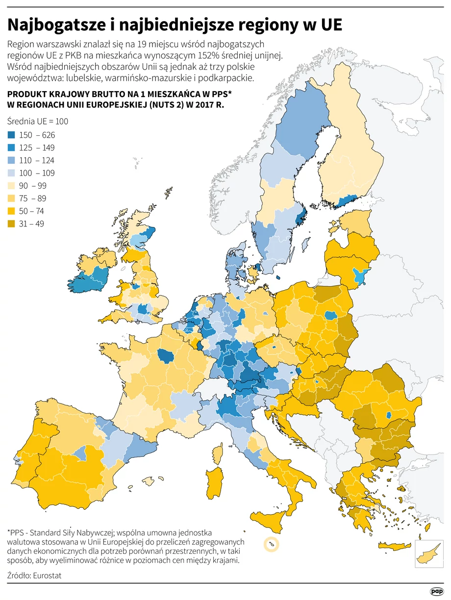 Najbogatsze i najbiedniejsze regiony w UE