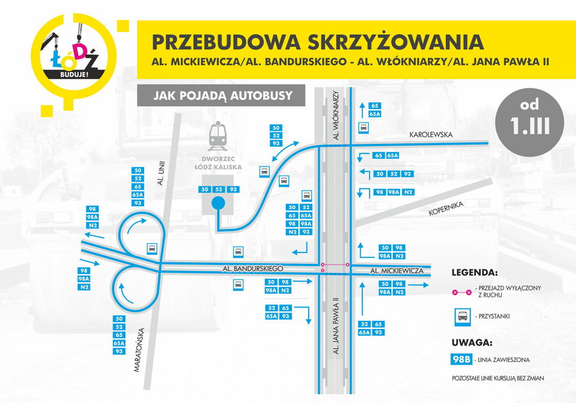Schemat organizacji ruchu przy Dworcu Kaliskim w Łodzi