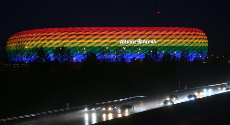 The Allianz Arena has been lit in rainbow colours before for Bayern Munich matches Creator: Andreas GEBERT