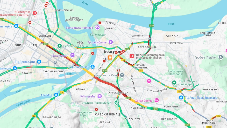 Mapa gužve u Beogradu