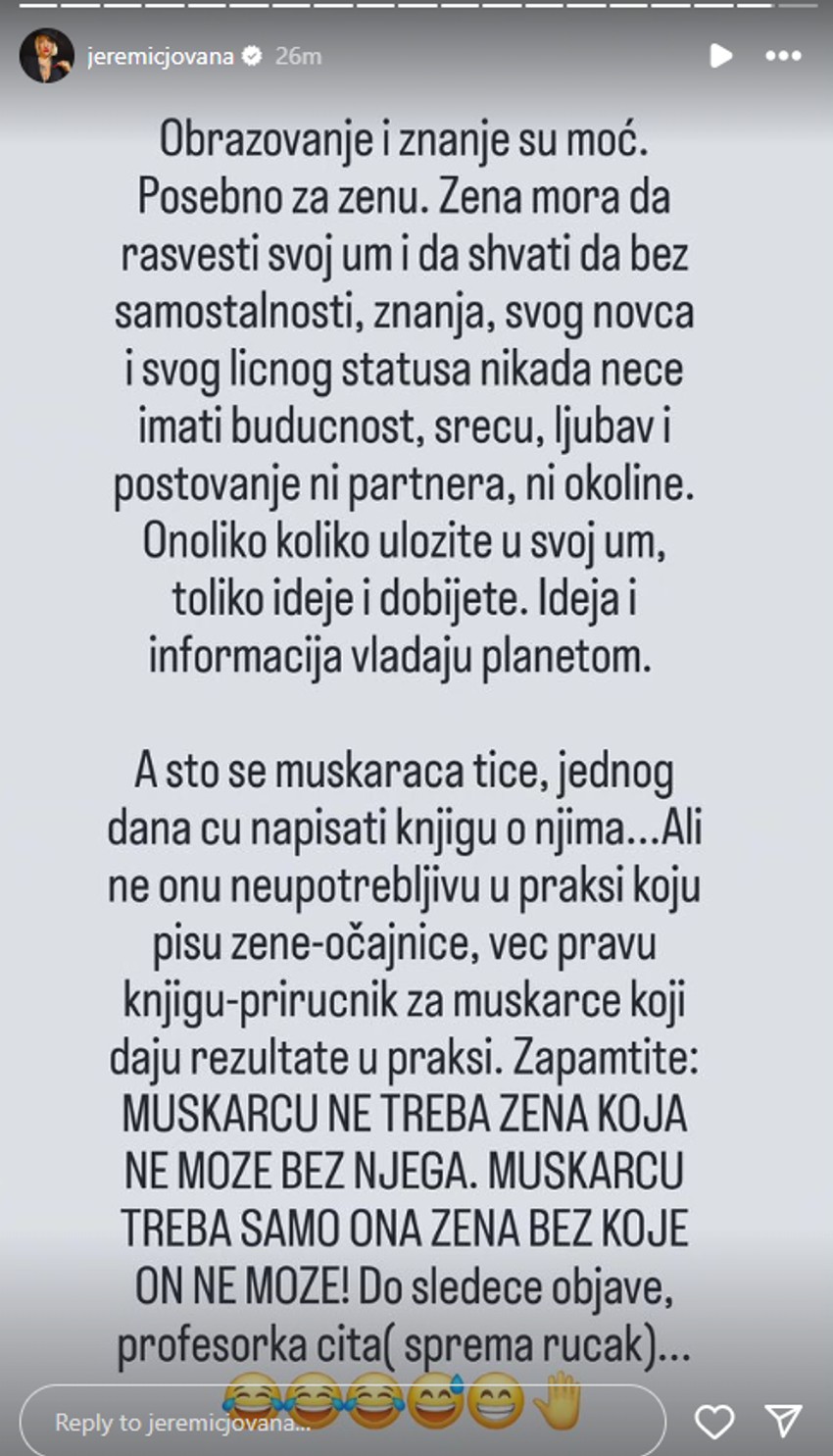 Jovana Jeremić - objava