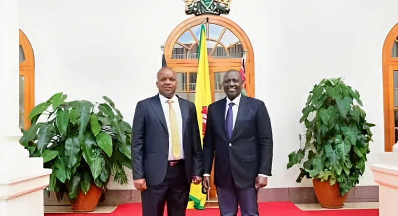 File image of Kitui East Member of Parliament Nimrod Mbai with President William Ruto