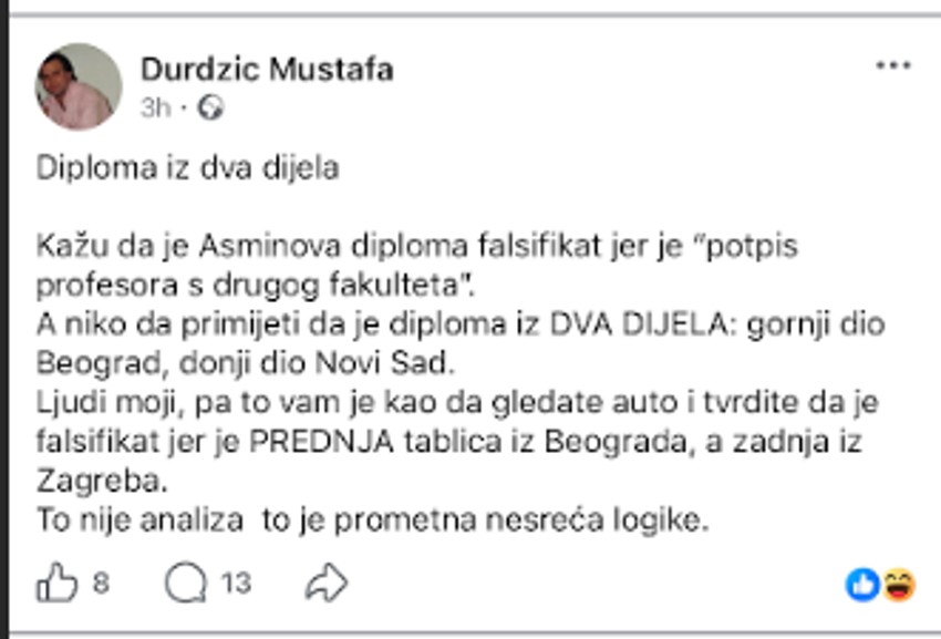 Haos oko diplome Asmina Durdžića:Oglasio se Mustafa nakon vesti da je lažna