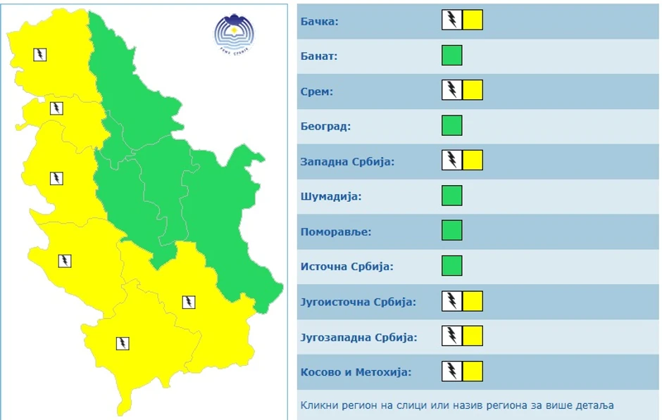 Meteoalarm za danas, 21. april