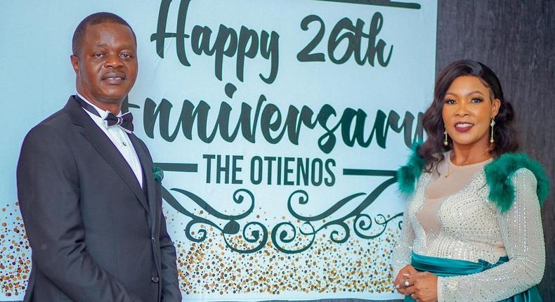 Gospel singer Janet Otieno and her husband during their 26th marriage anniversary