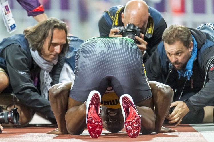 Usain Bolt po zwycięskim biegu na 100 m