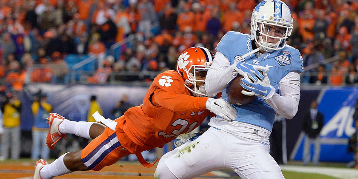 Ryan Switzer of the University of North Carolina scores against Clemson in the 2015 ACC Football Championship in Charlotte, North Carolina. The ACC said on Wednesday it would relocate eight title events because of the state's controversial anti-LGBT law.