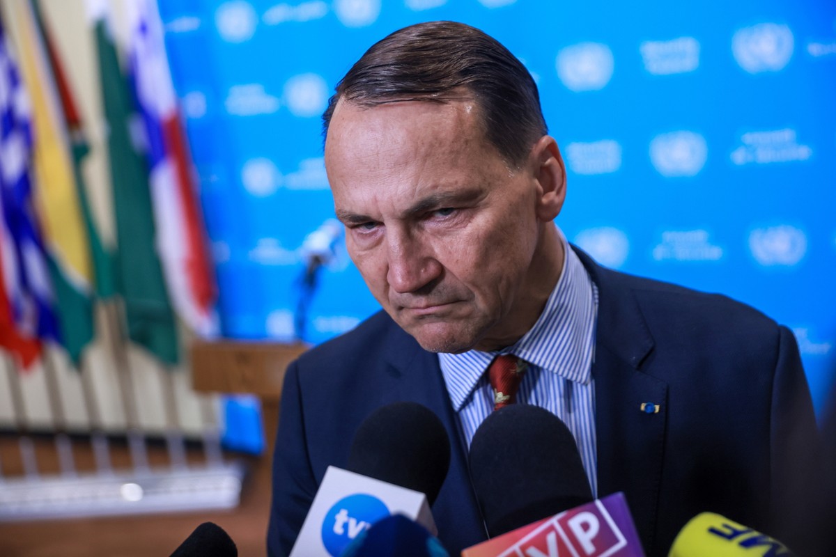 Wicepremier, minister spraw zagranicznych RP Radosław Sikorski podczas wypowiedzi przed posiedzeniem Rady Bezpieczeństwa ONZ w Nowym Jorku