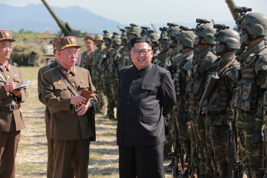 North Korean leader Kim Jong Un with Korean People's Army special-operations forces in an undated picture provided by KCNA, August 25, 2017.