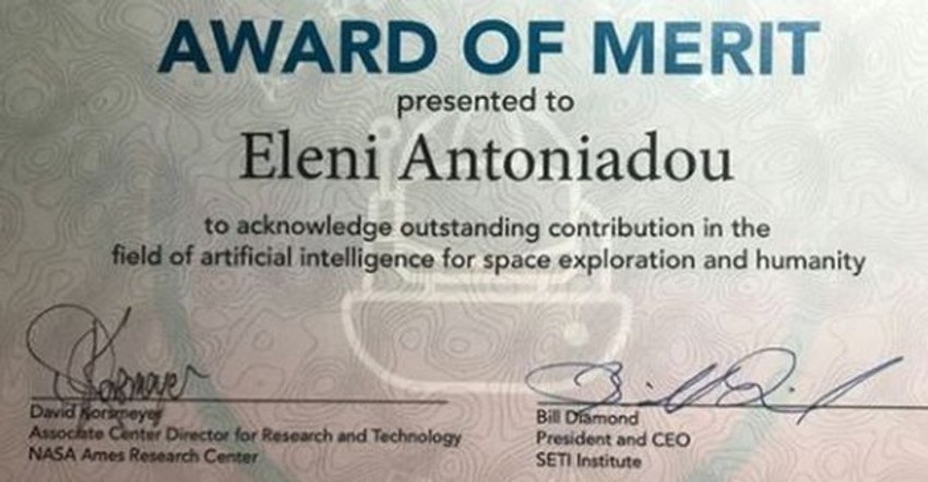 Priznanje za zasluge koje je dobila od Nase