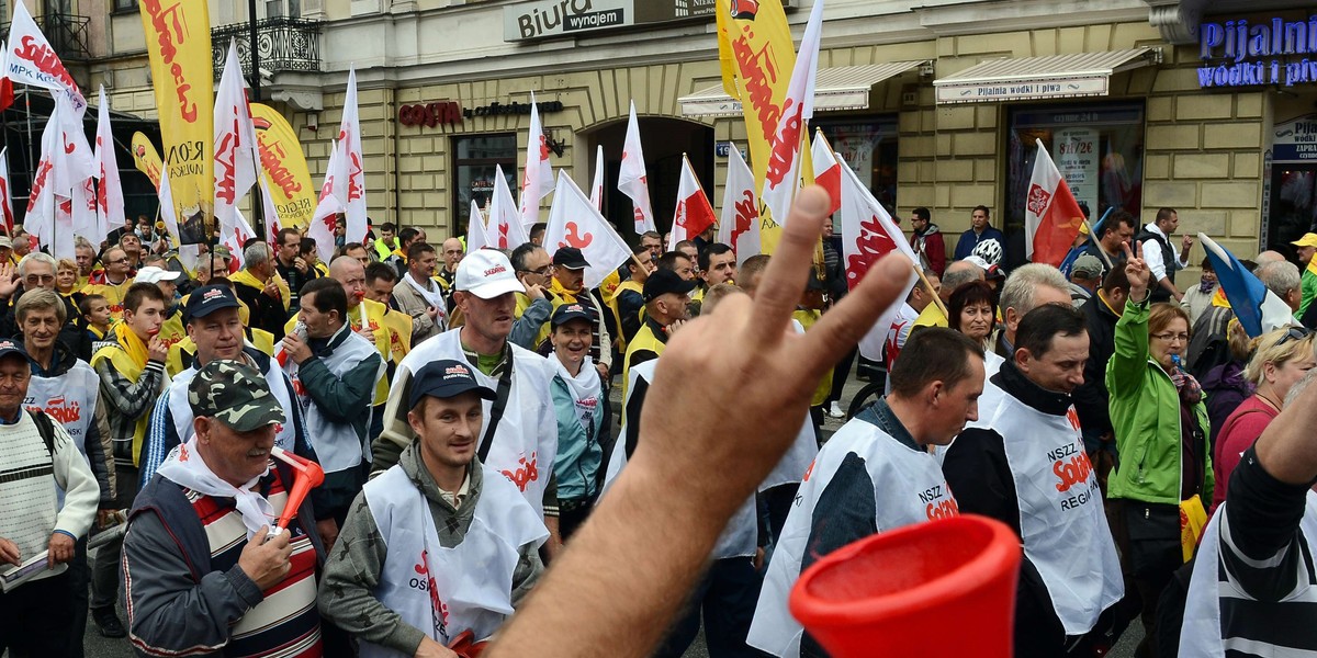 Protesty związkowców w Warszawie.