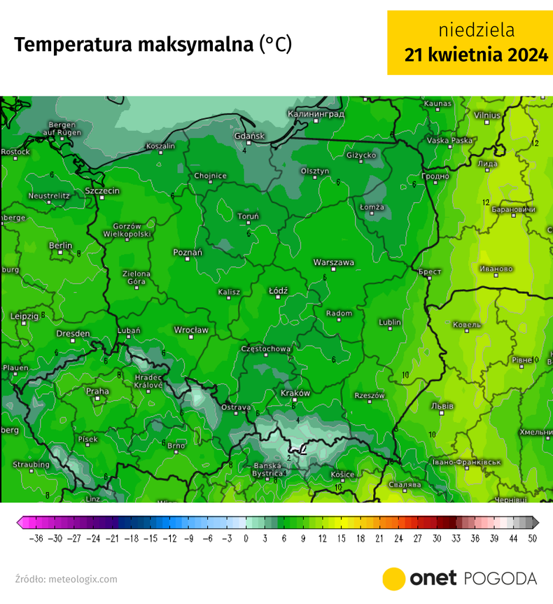 W niedzielę na przeważającym obszarze temperatura nie przekroczy 8 st. C