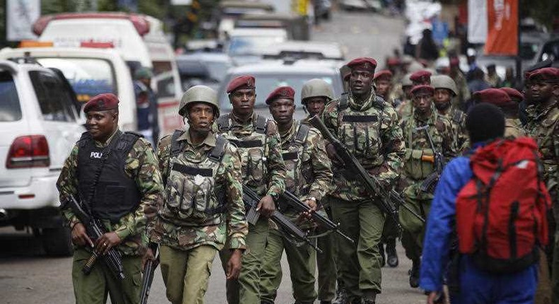 A group of police officers during a past patrol