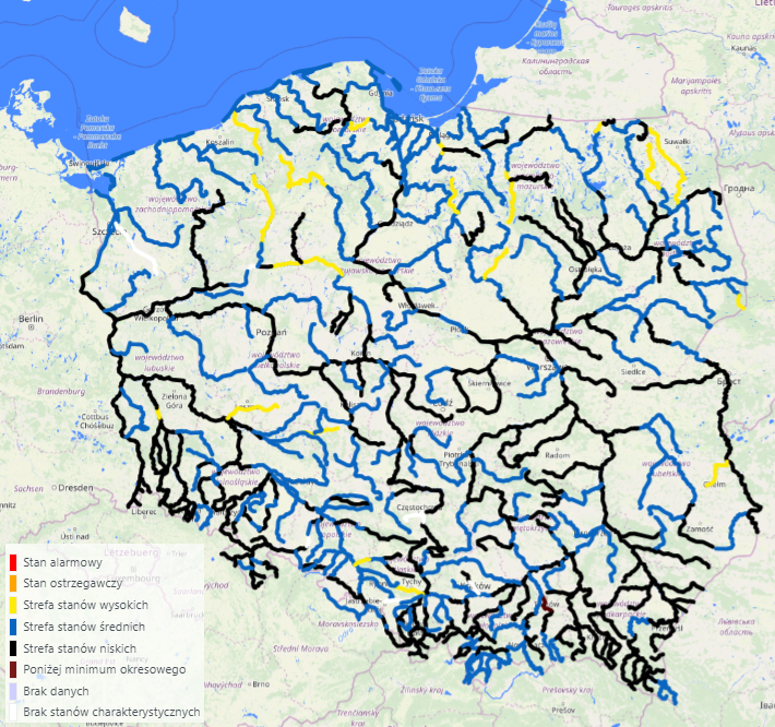 Na rzekach obserwowane są coraz większe spadki