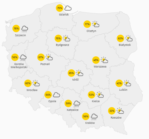 Prognoza zachmurzenia w niedzielę 11 kwietnia