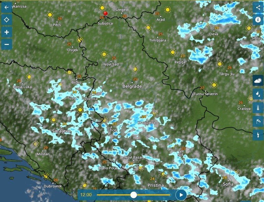 Vremenska radar za nedelju u 12 sati