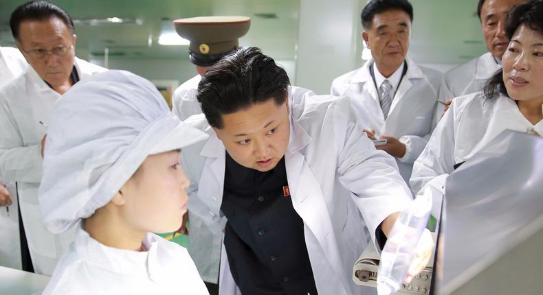 North Korean leader Kim Jong Un provides field guidance to the Jongsong Pharmaceutical General Factory in this undated photo released by North Korea's Korean Central News Agency (KCNA) in Pyongyang October 2, 2015.