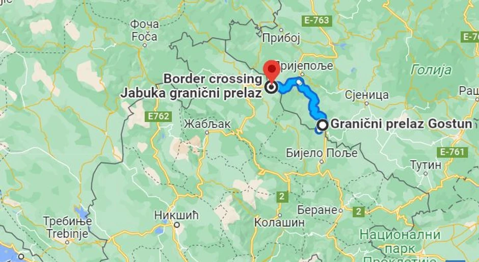 Udaljenost između gračničnog prelaza Gostun i graničnog prelaza Jabuka