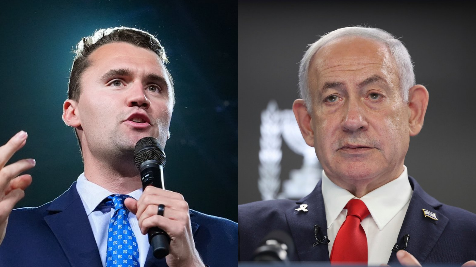 Americký pravicový mládežnícky aktivista Charlie Kirk a izraelský premiér Benjamin Netanjahu.