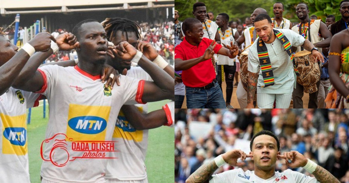 Memphis Depay acknowledges Kotoko’s celebration in win against Hearts