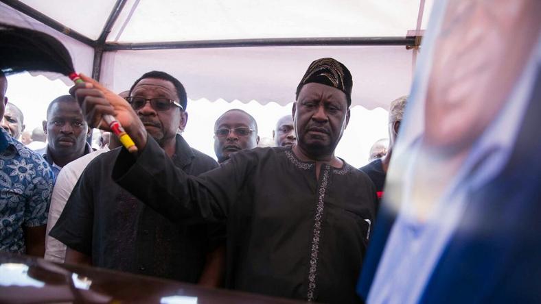File image of Special AU envoy Raila Odinga during the funeral of murdered former IEBC ICT Manager Chris Msando