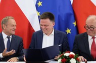 Liderzy partii opozycyjnych: Donald Tusk, Szymon Hołownia i Włodzimierz Czarzasty.