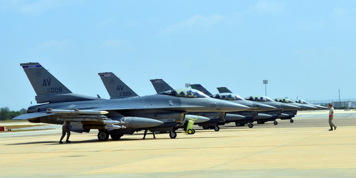 US Air Force F-16 Fighting Falcons at Incirlik air base, in Turkey.