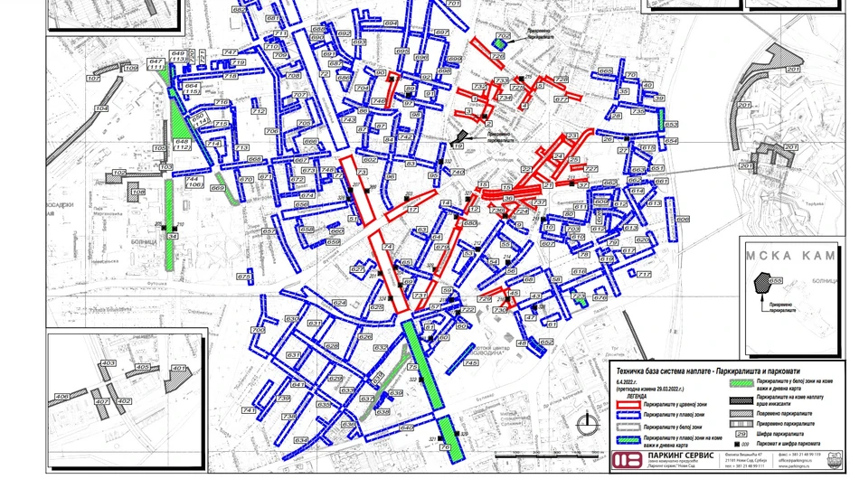 Mapa ulica po parking zonama u Novom Sadu