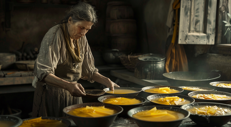 leviringier a table with multiple bowls in which yellow paper i 0c40bc01-44b3-4429-8573-93cae3b059dd