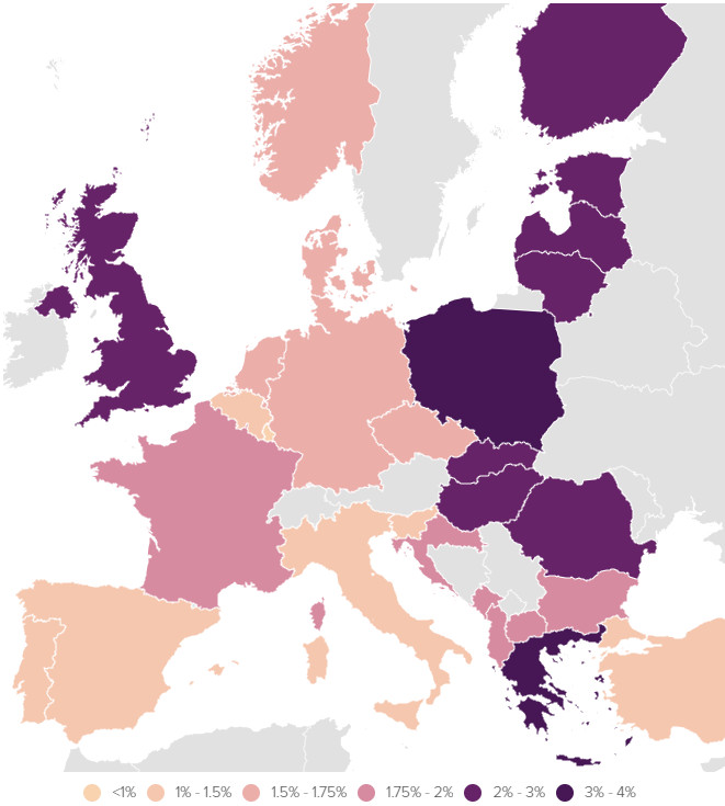 Mapa Europy z zaznaczonymi państwami członkowskimi NATO