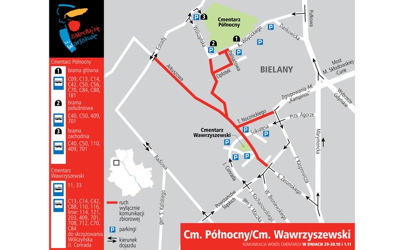 Cmentarz Północny i Wawrzyszewski - dojazd 29-30 października i 1 listopada 2016