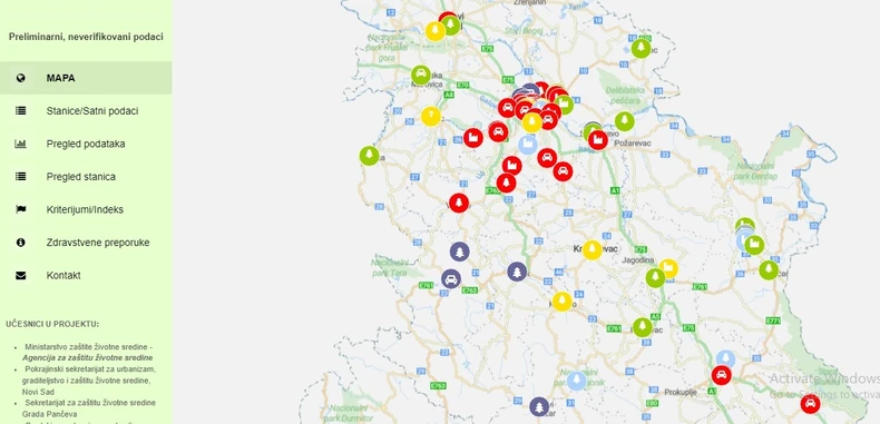 I merni instrumenti SEPA pokazuju da je na više lokacija u Srbiji vazduh "jako zagađen"