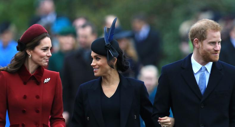 Prince William, Kate Middleton, Meghan Markle, and Prince Harry attend Christmas Day Church service at Church of St Mary Magdalene on the Sandringham estate on December 25, 2018 in King's Lynn, England.Stephen Pond/Getty Images