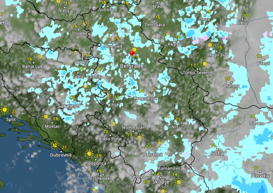 Kretanje nevremena u 15 časova u ponedeljak