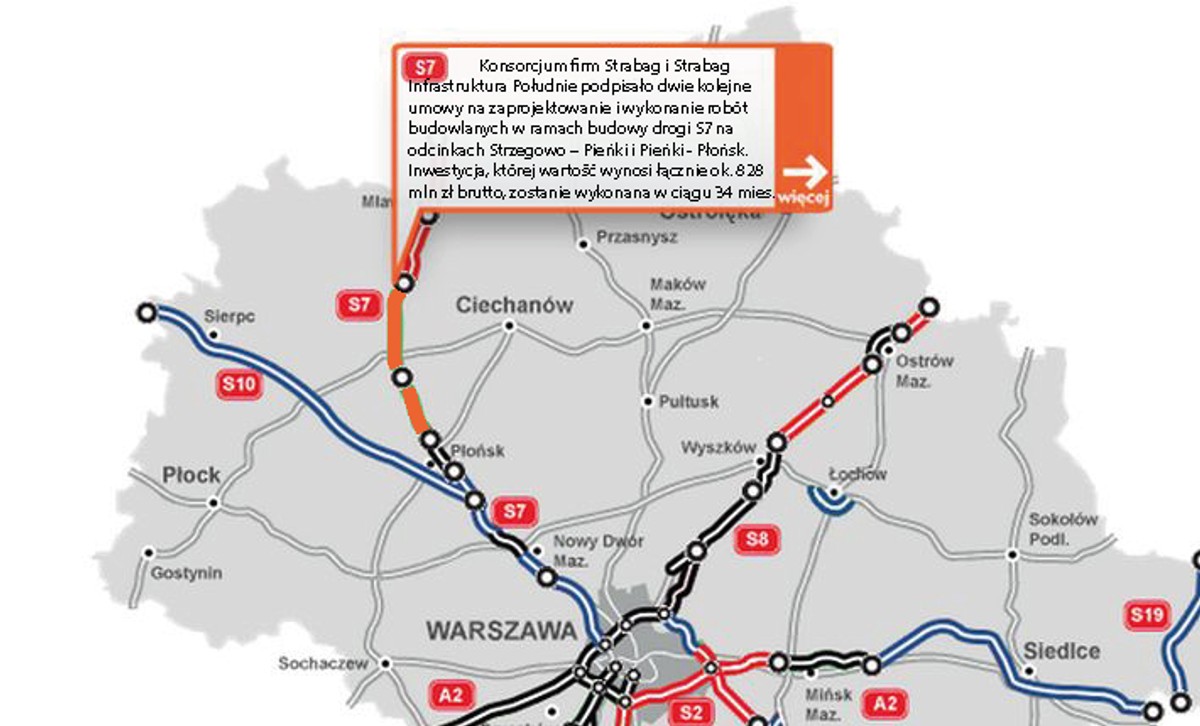 S7 - na odcinkach Strzegowo – Pieńki i Pieńki - Płońsk