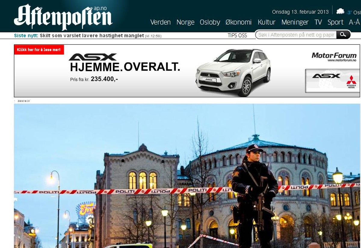 Policja otoczyła norweski parlament