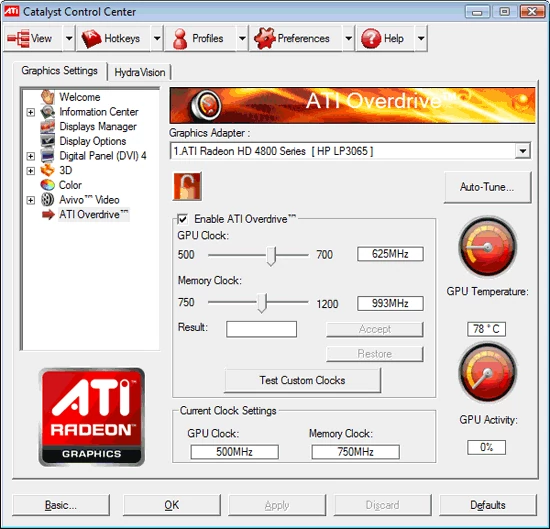 Radeon HD 4850 – domyślne taktowanie