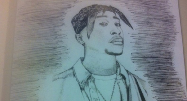 A hand drawn image of Tupac Shakur by Eminem