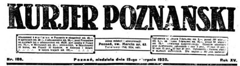 Kurier Poznański - 15 sierpnia 1920 r.