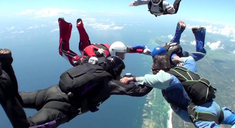 Skydivers during a jump at Diani